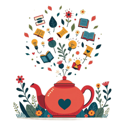 artistic tea books SVG PNG design with red floral elements