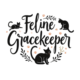 feline gracekeeper flower SVG PNG design with bold lettering, black and white floral elements