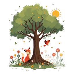 tree animals flowers SVG PNG design with white and orange floral elements