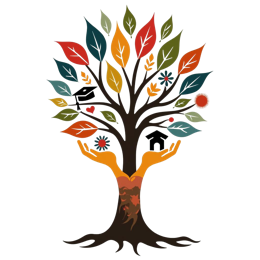 tree leaves hands flower SVG PNG design with orange and red floral elements, an elegant visual style
