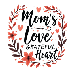 moms love grateful heart floral SVG PNG design with bold lettering, pink and red floral elements