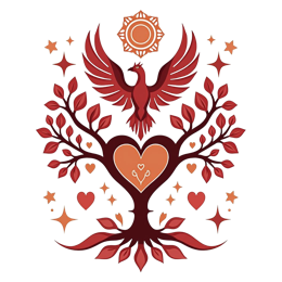 phoenix tree hearts shirt SVG PNG design with orange and red floral elements