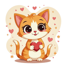 cutest cat love SVG PNG design with clean design elements, orange and pink floral elements