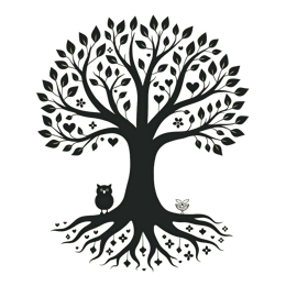 tree owl SVG PNG design with clean design elements, black and white floral elements