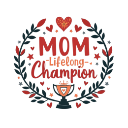 mom lifelong champion wreath SVG PNG design with bold lettering, red and green floral elements