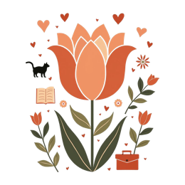 flower cat book SVG PNG design with black and orange floral elements