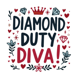 diamond duty diva shirt SVG PNG design with bold lettering, black and white floral elements