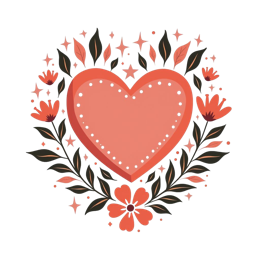 flower heart SVG PNG design with black and pink floral elements