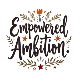 empowered ambition flower SVG PNG design with bold lettering, red and green floral elements, an uplifting message