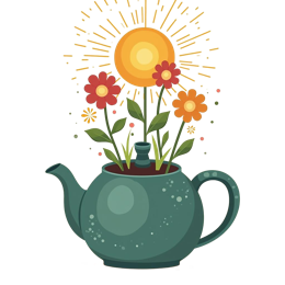 teapot flowers SVG PNG design with orange and red floral elements