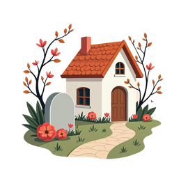 house flower pathway SVG PNG design with orange and red floral elements