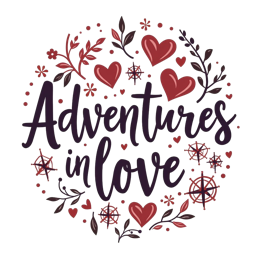 adventures in love SVG PNG design with bold lettering, black and red floral elements