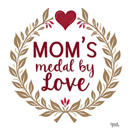 mom medal love wreath SVG PNG design with bold lettering, white and red floral elements