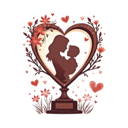 mother child silhouette SVG PNG design with red floral elements
