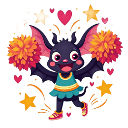 cheerful bat cheerleader SVG PNG design with clean design elements