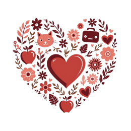 heart flower cat SVG PNG design with hand-drawn style, pink and red floral elements