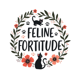 feline fortitude flower SVG PNG design with bold lettering, black and pink floral elements