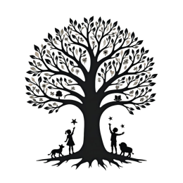 nature tree silhouette SVG PNG design with black and white floral elements