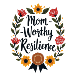 mom worthy resilience floral SVG PNG design with bold lettering, black and red floral elements