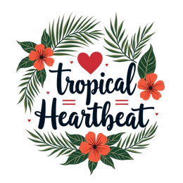 tropical heartbeat floral SVG PNG design with hand-drawn style, bold lettering, red and green floral elements