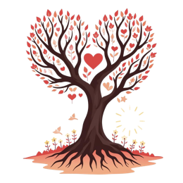 autumn heart tree SVG PNG design with orange and red floral elements
