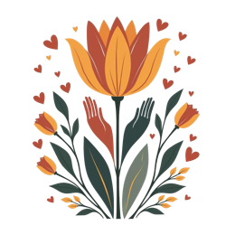 flower hands hearts SVG PNG design with clean design elements, orange and red floral elements, an elegant visual style