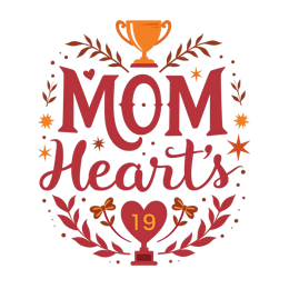 mom hearts trophy floral SVG PNG design with bold lettering, orange and red floral elements