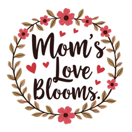 moms love blooms floral SVG PNG design with hand-drawn style, bold lettering, black and white floral elements