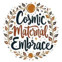 cosmic maternal embrace floral SVG PNG design with bold lettering, white and orange floral elements