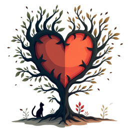 heart tree blackcat SVG PNG design with clean design elements, black and red floral elements