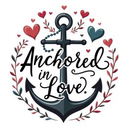 love heart anchor SVG PNG design with bold lettering, black and red floral elements
