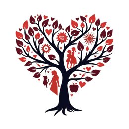 love tree silhouettes SVG PNG design with black and red floral elements