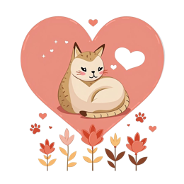 love cat flower SVG PNG design with pink and red floral elements