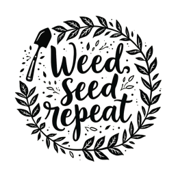 gardening quote wreath SVG PNG design with hand-drawn style, bold lettering, black and white floral elements
