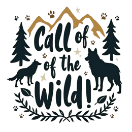 wolves nature SVG PNG design with bold lettering, black and white floral elements