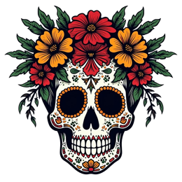 skull flowers shirt SVG PNG design with clean design elements, white and orange floral elements