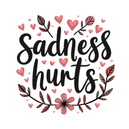 sadness hearts floral SVG PNG design with bold lettering, black and pink floral elements
