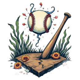 baseball bat flowers SVG PNG design with white and red floral elements