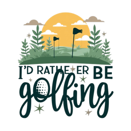 golfing sunset greens SVG PNG design with bold lettering, green and yellow floral elements