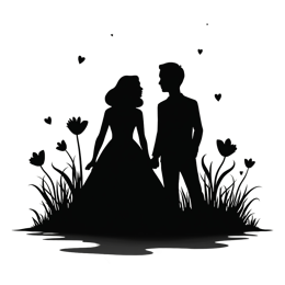 love silhouette SVG PNG design with black and white floral elements