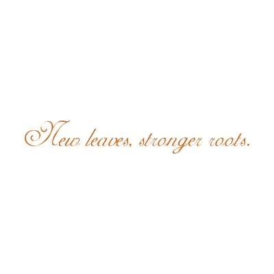 new leaves stronger roots quote SVG PNG design with bold lettering, black and orange floral elements, an uplifting message