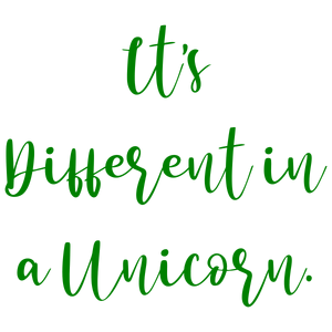 it's different in a unicorn quote SVG PNG design with hand-drawn style, an uplifting message