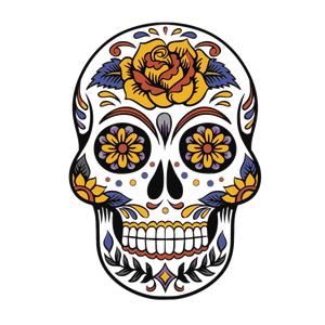 skulls quote SVG PNG design with bold lettering, red and blue floral elements