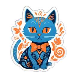 decoration artisticcat floral SVG PNG design with orange and blue floral elements