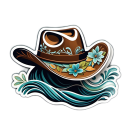 cowboy hat floral wave SVG PNG design with clean design elements, green and blue floral elements