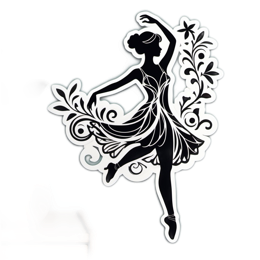 dance sticker floral SVG PNG design with black and white floral elements