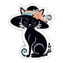 decoration cat hat floral SVG PNG design with clean design elements, black and white floral elements