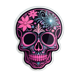 skull flower SVG PNG design with pink and blue floral elements