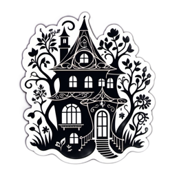 house trees floral SVG PNG design with black and white floral elements