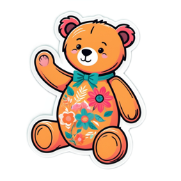 toy bear floral SVG PNG design with orange and pink floral elements